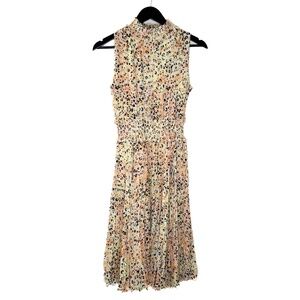 Nanette Lepore Dress Womens 4 Animal Print Pleated Dress Orange Yellow Leopard
